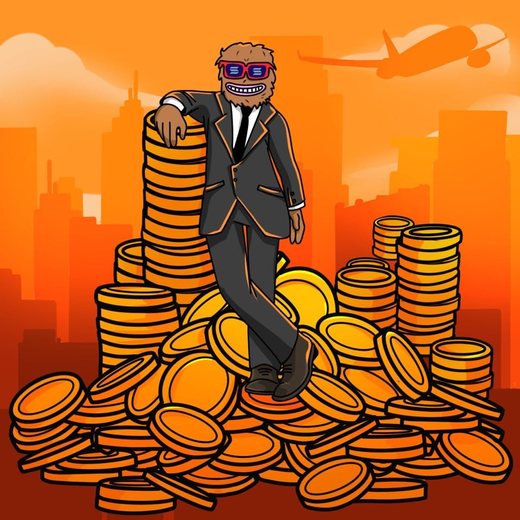 Landwolf standing on a pile of coins